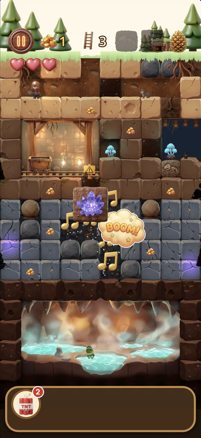 Bucky creuse vers la grotte secrète des sources chaudes où Ollie l'attend, entre une explosion de dynamite et un cristal découvert